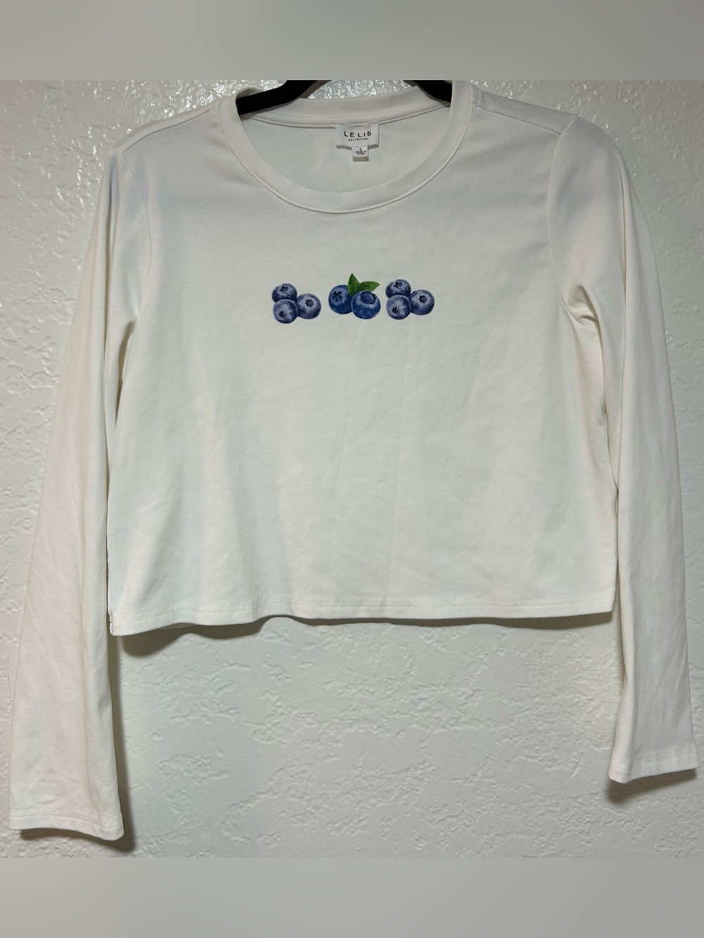 Le Lis White Long Sleeve Tee with Blueberry Motif